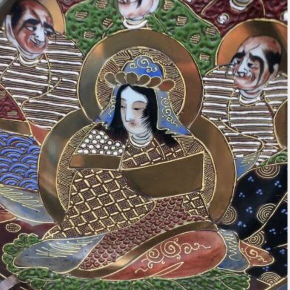 Antique Satsuma Japanese Moriage Raised Gold, Goddess Kanna & 7 Immortals Plate - Picture 7 of 7